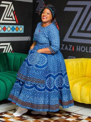 Isintu Blue Shweshwe Heritage Dress